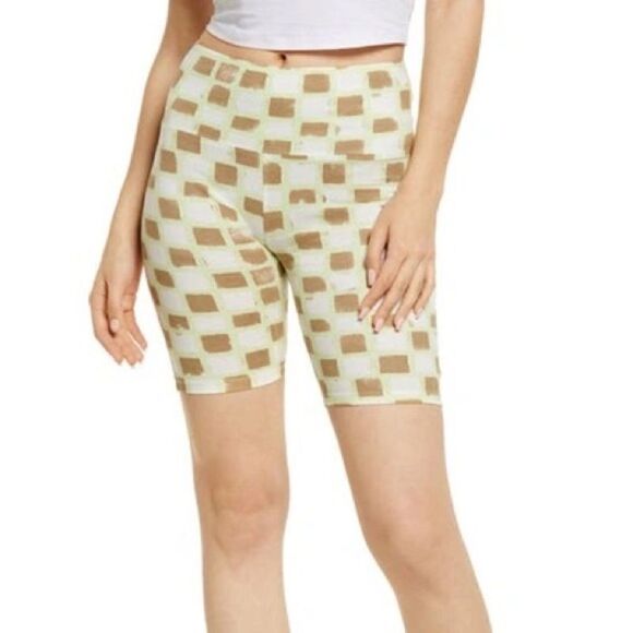 BP. Brown Yellow & White High Rise Checkered Biker Shorts Women's Size 1X - Picture 1 of 8